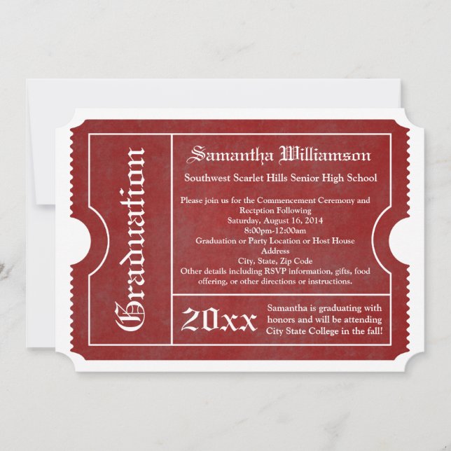 Red and White Graduation Ticket Invitations (Front)