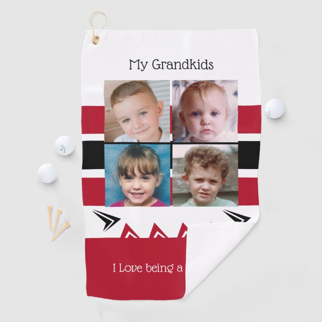 Red and white Grandad photos of grandkids Golf Towel (InSitu)