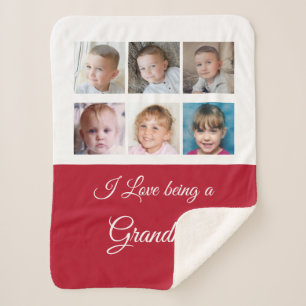 Red and white Grandma photo collage Sherpa Blanket