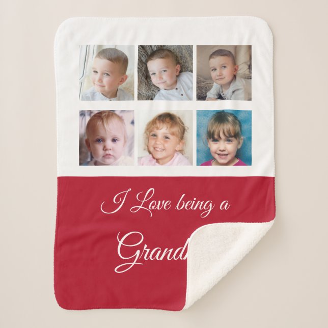 Red and white Grandma photo collage Sherpa Blanket (Front)