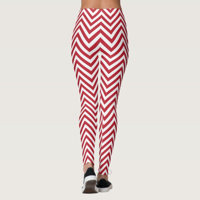 Red and white graphic design Zigzag Pattern Leggings (Back)