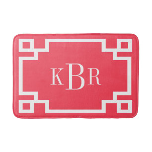 Red and White Greek Key Custom Monogram Bath Mat