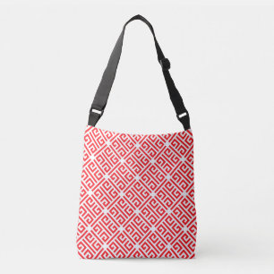 Red and white Greek Key Geometric Crossbody Bag