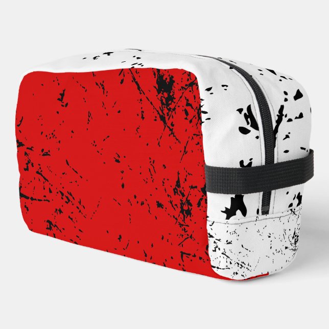 Red and White Grunge-style Dopp Kit (Left Corner)