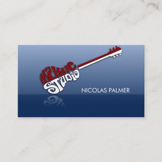 Red And White Guitar Illustration Business Card (Front)