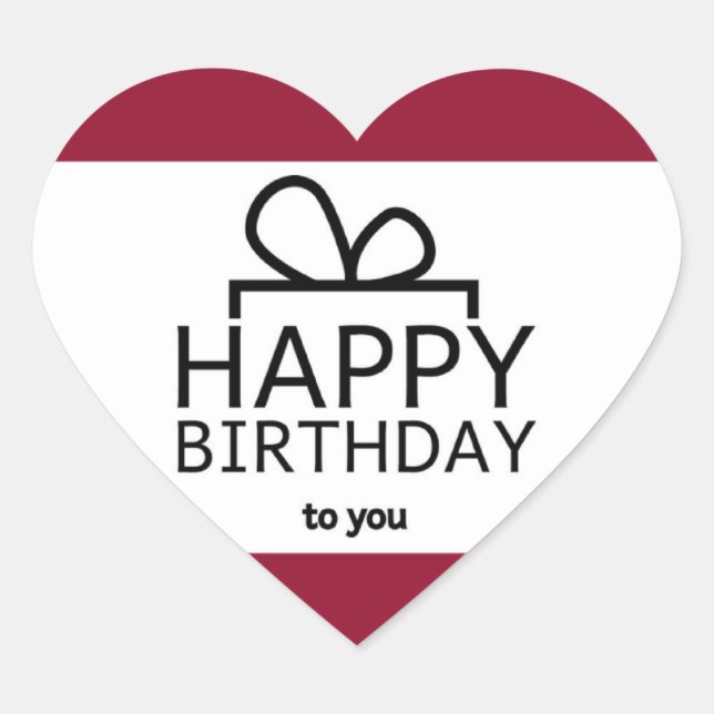 Red And White Happy Birthday Gift Design Heart Sticker (Front)