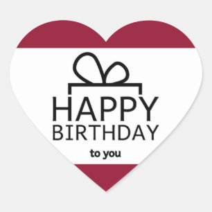 Red And White Happy Birthday Gift Design Heart Sticker