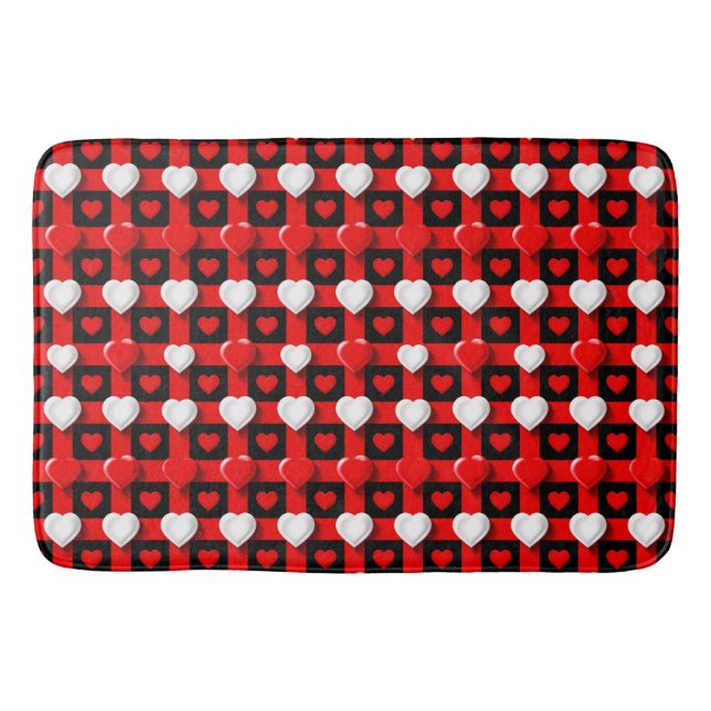 Red And White Heart Pattern Bath Mat (Front)
