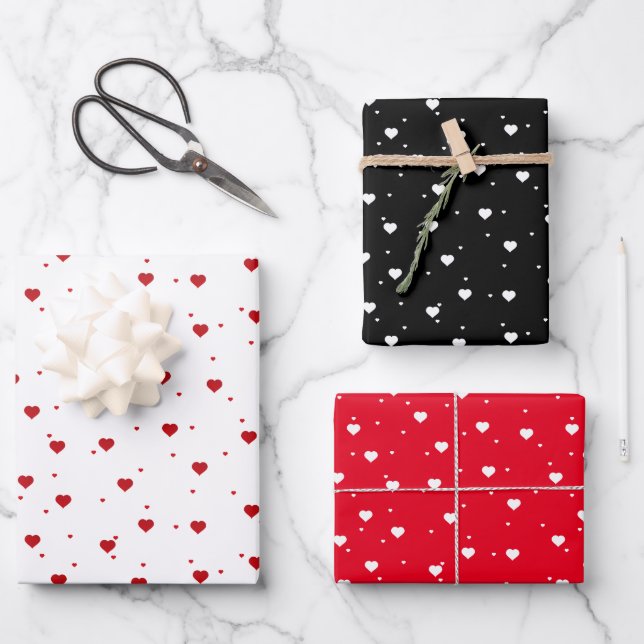 Red and white heart pattern custom backgrounds wrapping paper sheet (Front)