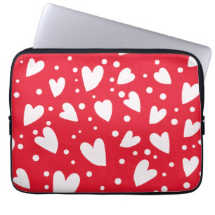 Red and White Heart Pattern Cute Valentine Love Laptop Sleeve
