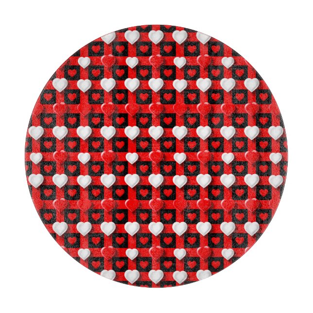 Red And White Heart Pattern Cutting Board (Front)