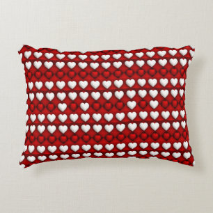 Red And White Heart Pattern Decorative Cushion