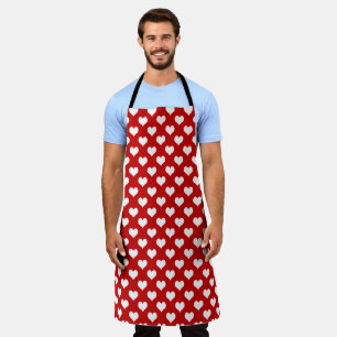 Red and White Heart Pattern Fabric Apron
