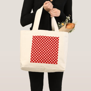 Red and White Heart Pattern Fabric Large Tote Bag