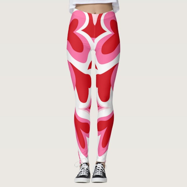  Red and White heart pattern Leggings (Front)