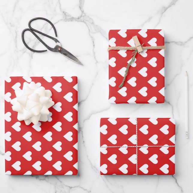 Red and White Heart pattern  Wrapping Paper Sheet (Front)