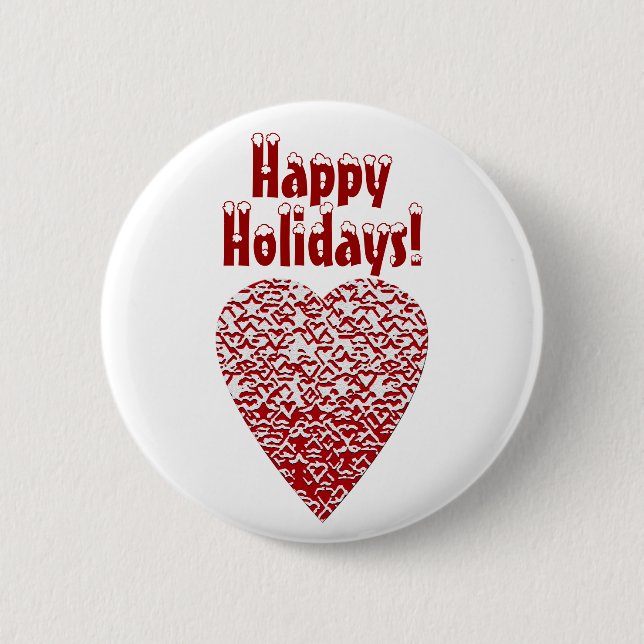 Red and White Heart. Patterned Heart Design. 6 Cm Round Badge (Front)