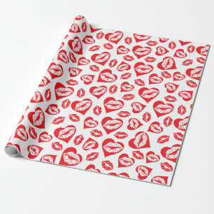 Red and White Hearts and Kisses Wrapping Paper