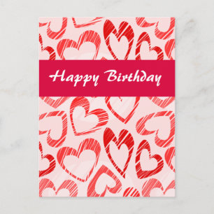Red and white hearts Birthday Postcard