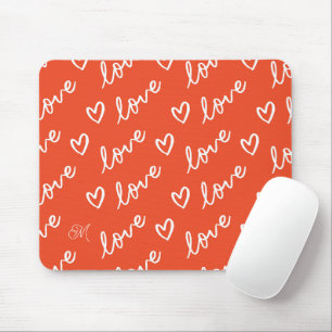 Red And White Hearts Love Monogram Mouse Mat