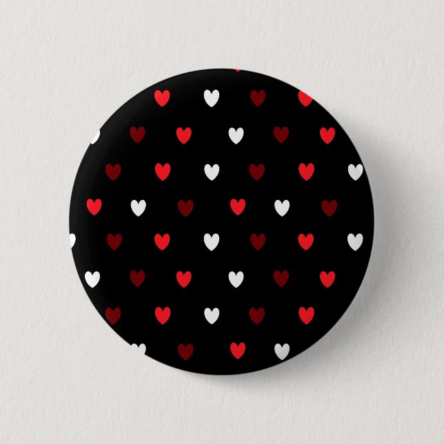 Red and white hearts on black 6 cm round badge (Front)