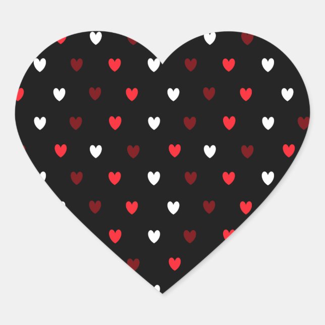 Red and white hearts on black heart sticker (Front)