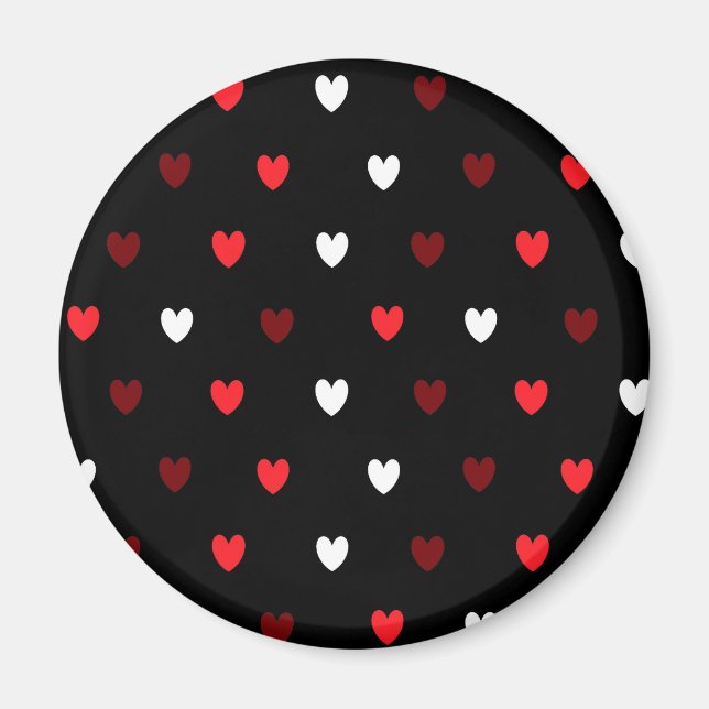 Red and white hearts on black magnet (Front)