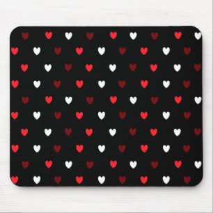 Red and white hearts on black mouse mat