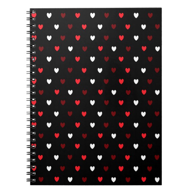 Red and white hearts on black notebook (Front)