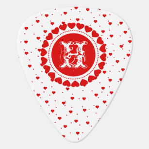 Red And White Hearts Pattern & Circles Plectrum