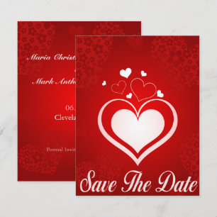 Red and White Hearts Save The Date Announcement