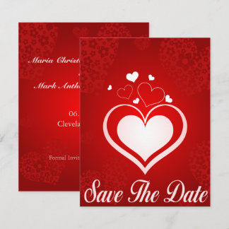 Red and White Hearts Save The Date Announcement