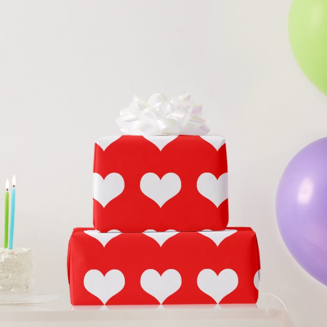 Red and white hearts simple wrapping paper (Party Gifts)