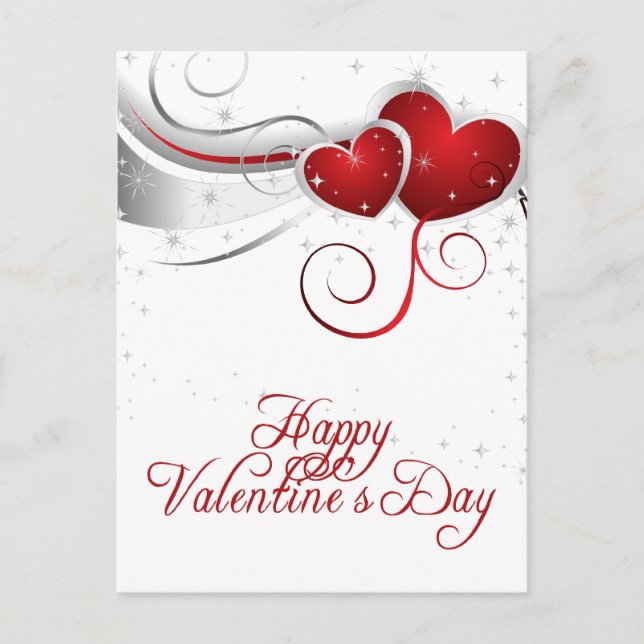 Red and White Hearts Valentine Postcard (Front)