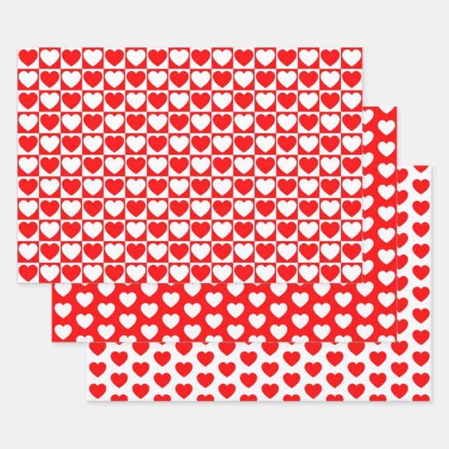 Red and White Hearts Wrapping Paper Sheet (Set)