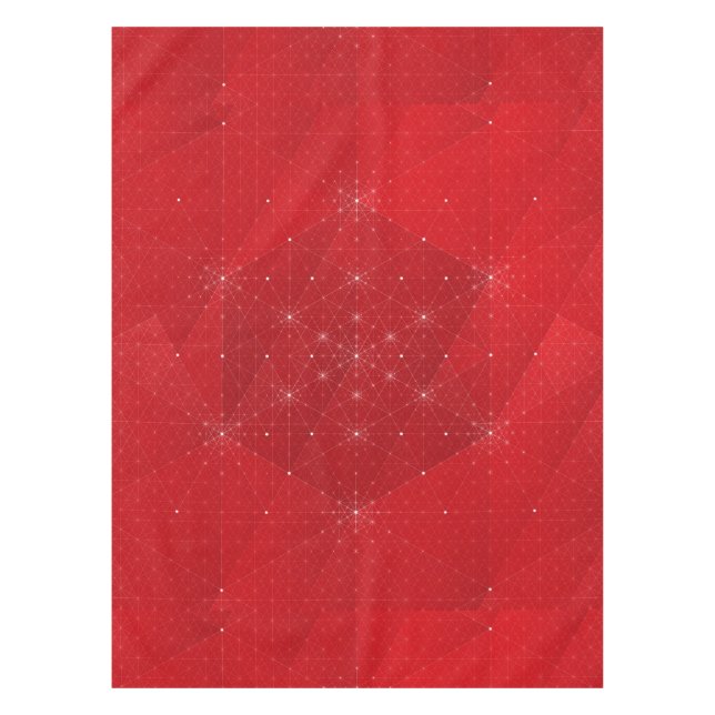 Red and White Hexagon Geometric Pattern Tablecloth (Front)