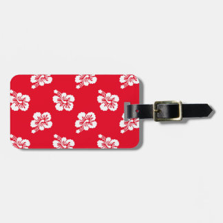 Red and White Hibiscus Floral Luggage Tag