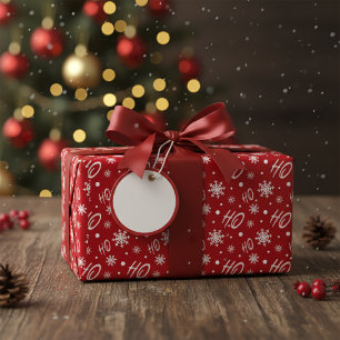 Red And white Ho Ho Ho And Snowflakes Pattern Wrapping Paper