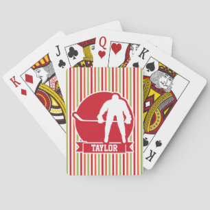 Red and White Hockey Player, Red, Orange, Green Playing Cards