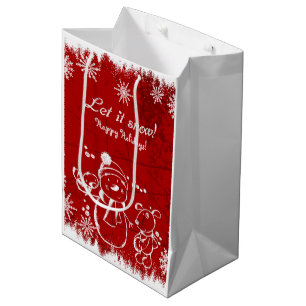 Red And White Holiday Illustration Medium Gift Bag