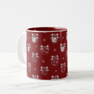 Red and White Holiday Ornament Toile De Jouy Two-Tone Coffee Mug