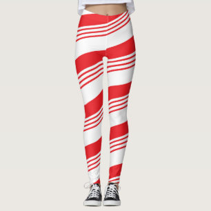 Red and white holiday peppermint candy cane leggings