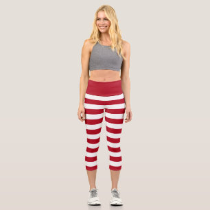 Red and White Holiday Stripes Elf Costume Capri Leggings