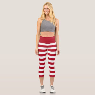 Red and White Holiday Stripes Elf Costume Capri Leggings