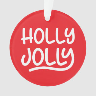 Red and White Holly Jolly Typography Photo Ornament