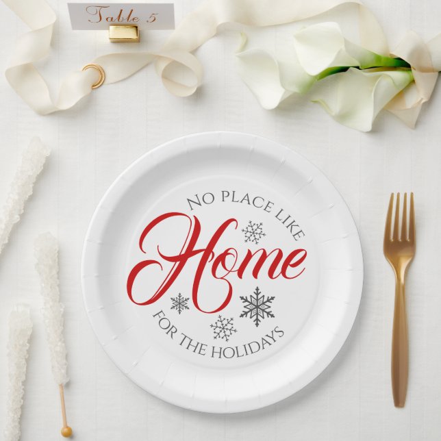 Red and White Home for the Holidays Paper Plate (Wedding)