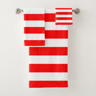 Red and White Horizontal Stripes Bath Towel Set