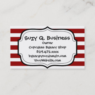 Red and White Horizontal Stripes Pattern Business Card