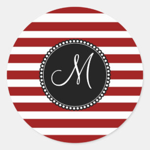 Red and White Horizontal Stripes Pattern Classic Round Sticker