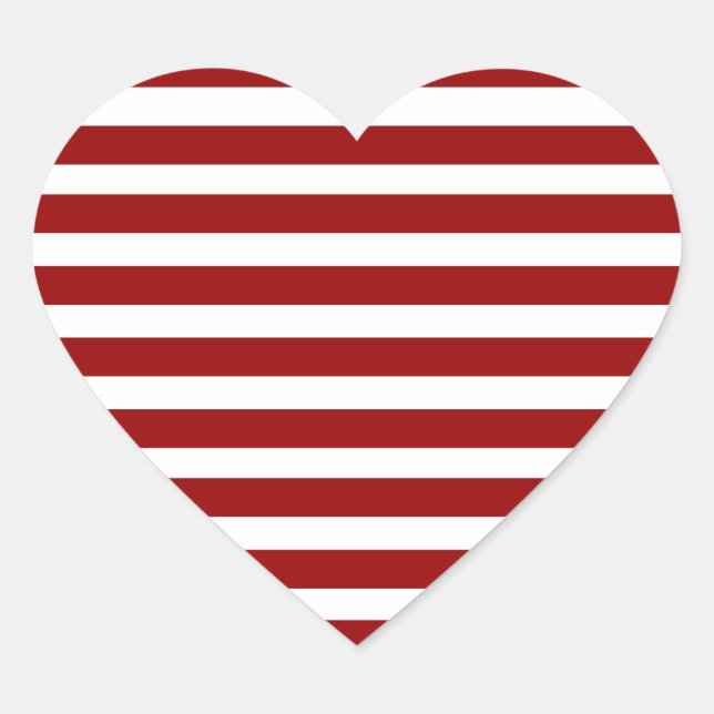 Red and White Horizontal Stripes Pattern Heart Sticker (Front)